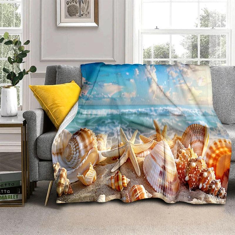 3D Starfish Beach 29 Style Shell Sea Star Sand Cartoon Blanket,Soft Throw Blanket for Home Bedroom Bed Sofa Picnic Office Cover