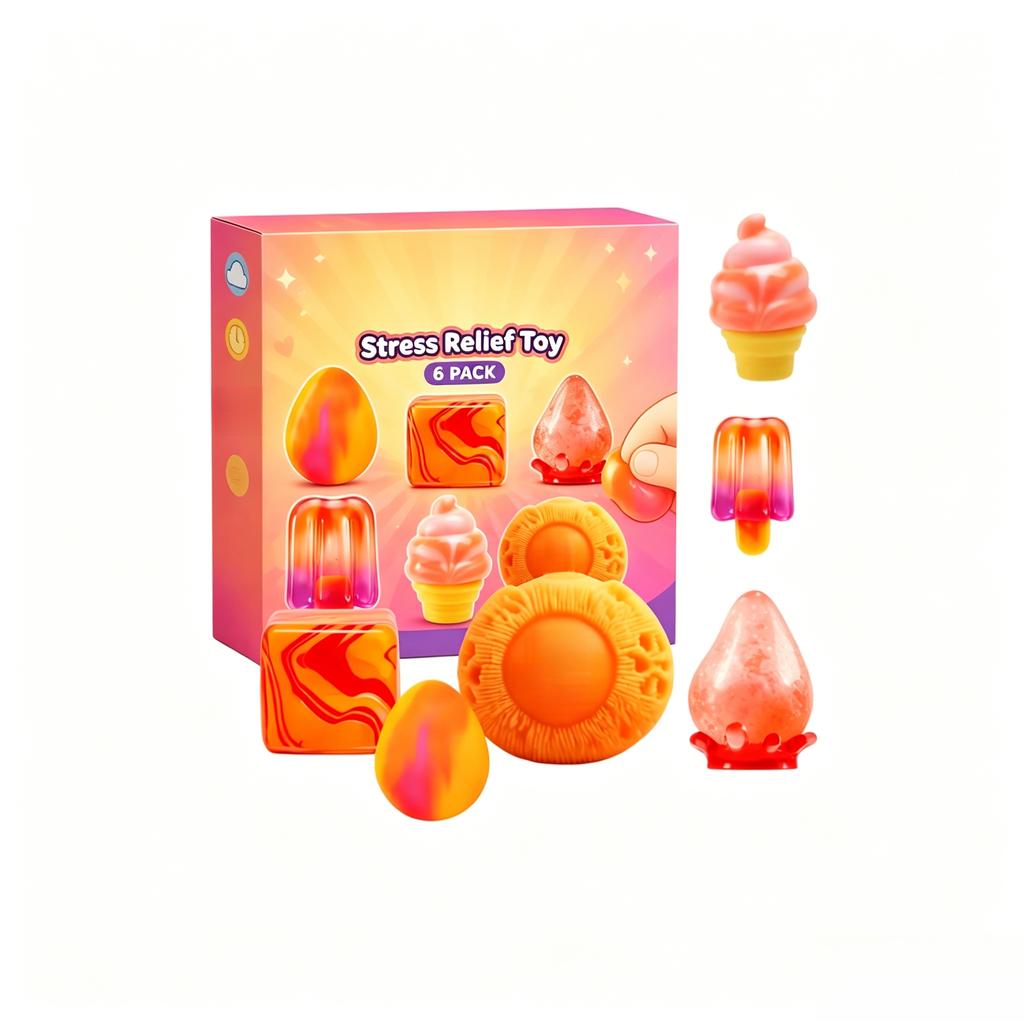 Stress Relief Toy Set 6 Pack Soft Sensory Fidget Toys Squishy Shapes for Anxiety and Focus Relief Kids Adults