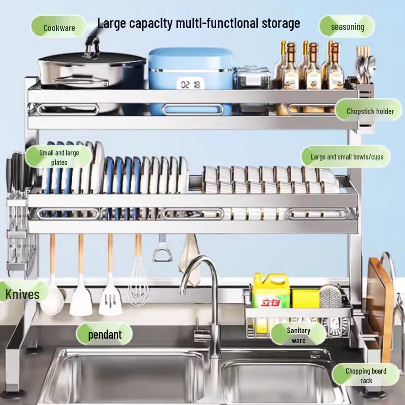 Upgraded 85cm Stainless Steel Over-Sink Dish Rack with Drainer