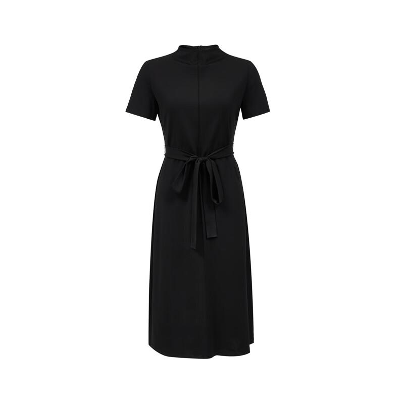 VEROMODA 2025 Solid Color Round Neck Waist Tie Short Sleeve Dress