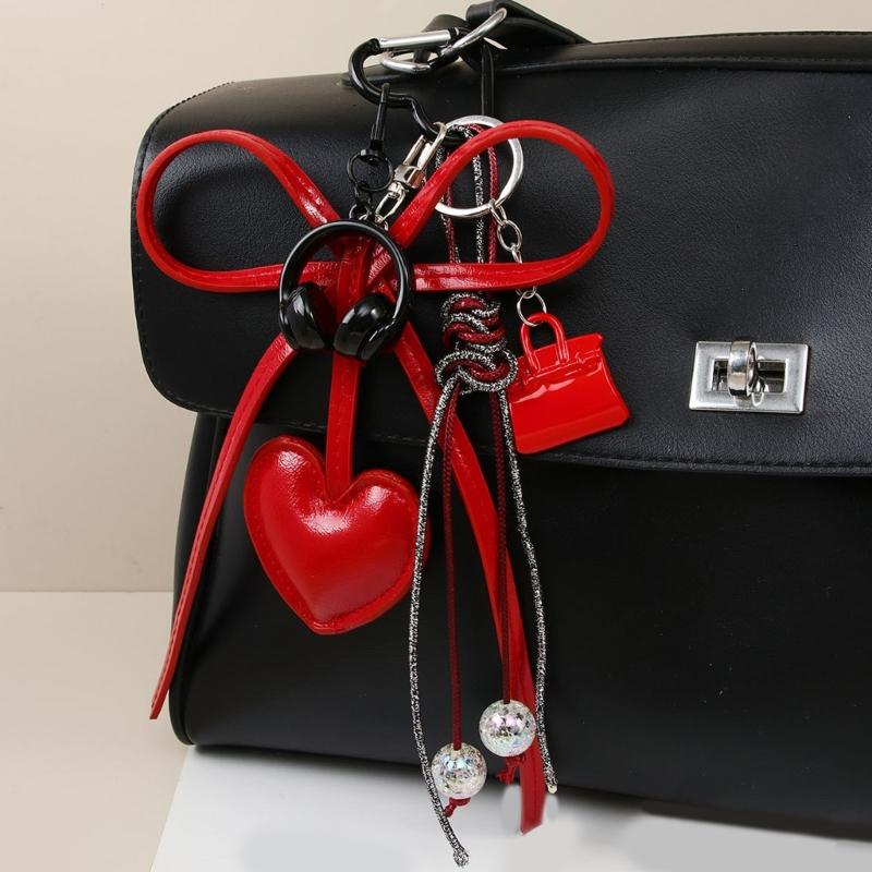 Braided Rope Keychain Heart Bows Earphone Bag Pendant Charm Fashion Bag Accessories for Handbag,Backpack Decorations