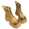 Thick-soled Thick-heeled Heightened Martin Boots Women's 2024 Autumn New Lace-up Retro Versatile Short Boots Flip-top Rhubarb Boots