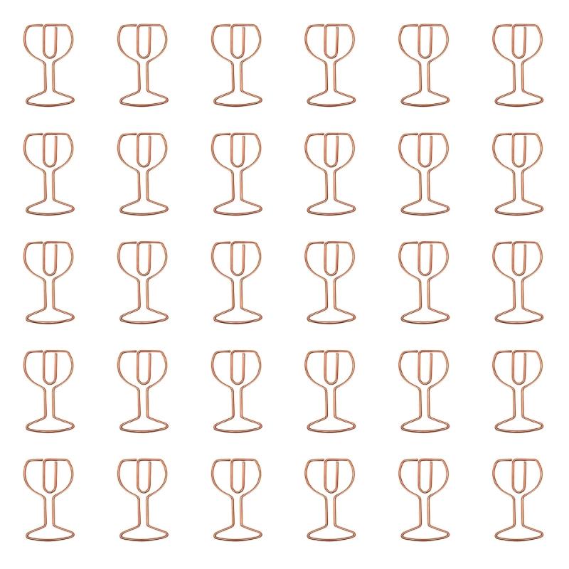 30Pcs Wine Glass Shape Paper Clip Small Metal Paper Clamp File Organiser Clip Metal Book Marker Clips for Office School