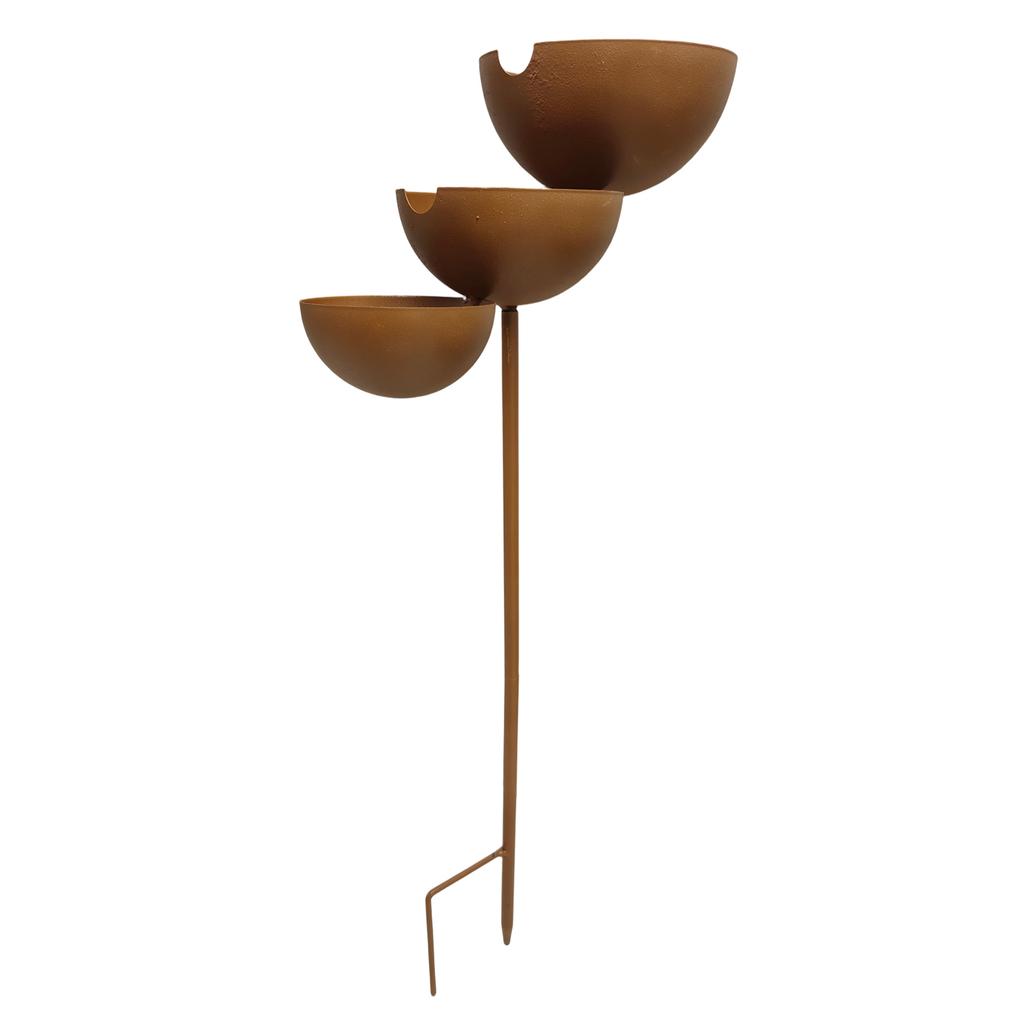 3-Tiered Metal Bird Bath Feeder Weatherproof Iron Water Bowls Garden Stake Rain Catcher Garden Ornament For Hummingbird & Animal