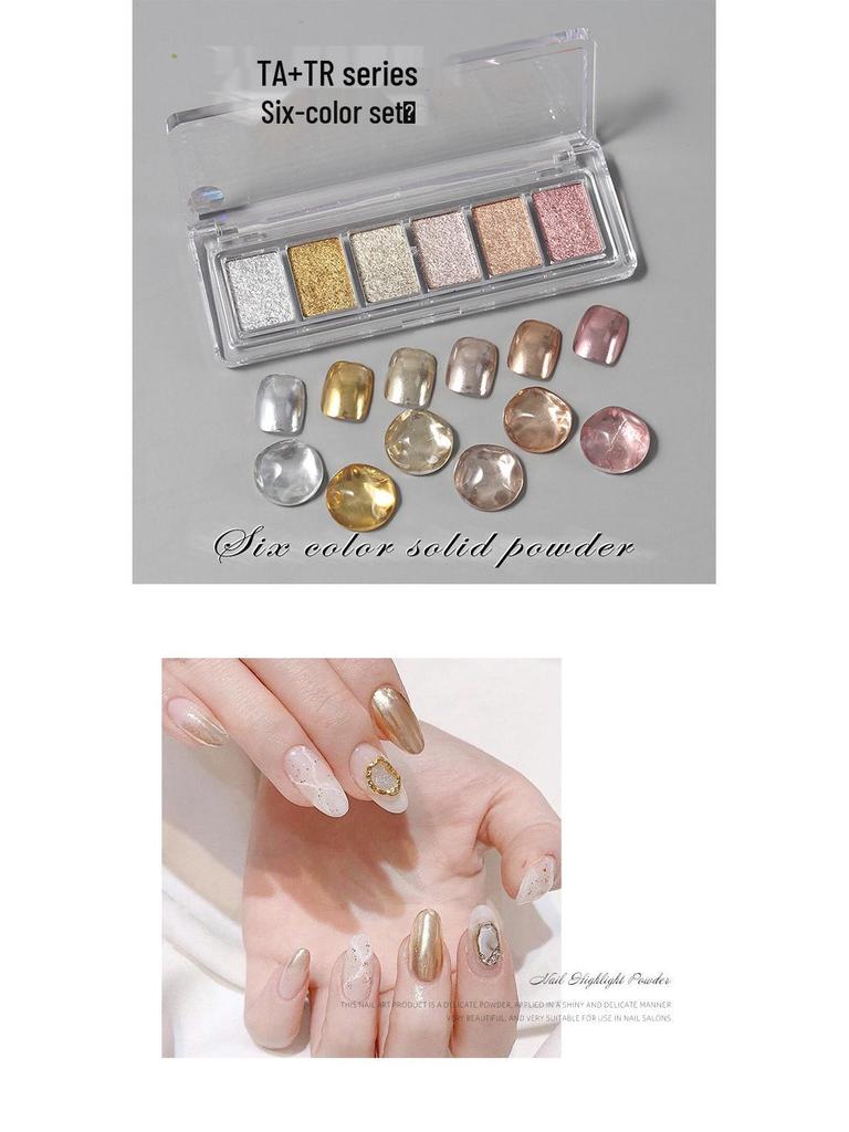 Solid Magic Mirror Powder: 6-Color Nail Salon Bright Eyeshadow Palette - Mermaid Fairy Aurora Outlining Powder
