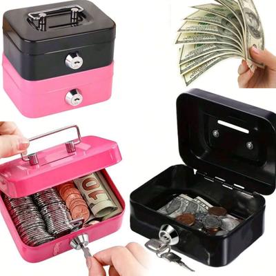 1/2Pcs Money Safe Box Lockable Piggy Bank with Key Portable Handheld Sturdy Metal Money Coin Storage Boxes for Adults Kids Gift