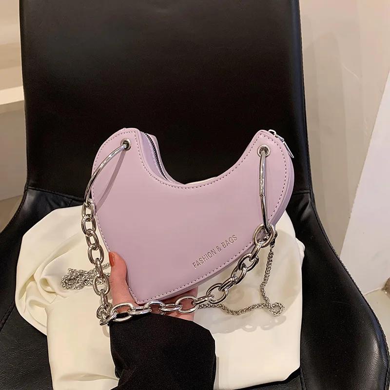 Designer Thick Chain Handbags Women Luxury Ladies Heart Shaped Shoulder Bag Cute Female Clutch Purse Fashion Love Underarm Bag