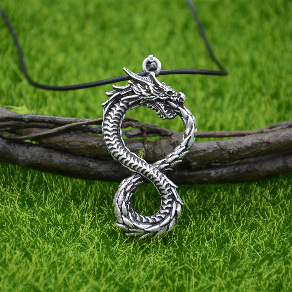 Goth Ouroboros Norse Vintage Dragon Necklace Pendant Gothic Accessories Amulet Viking Runes Jewelry Neclaces Women Men