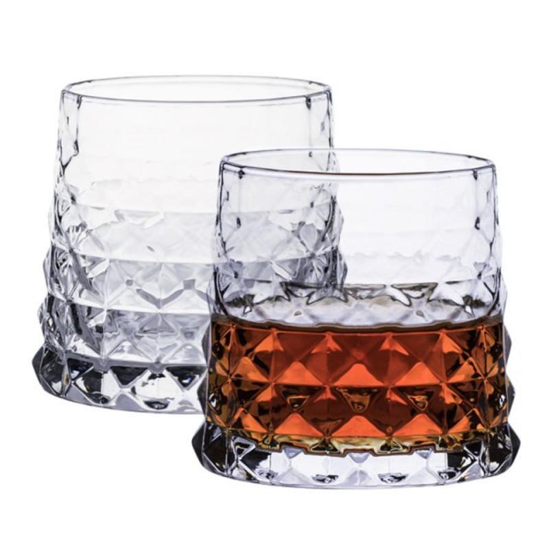2 Pieces Prism Pattern Vintage Crystal Whisky Trapezoidal Glass Fuji Mountain Whisky Cup Vodka Tumbler Glass Xo Chivas Cup Gift Box | Ancient Glass