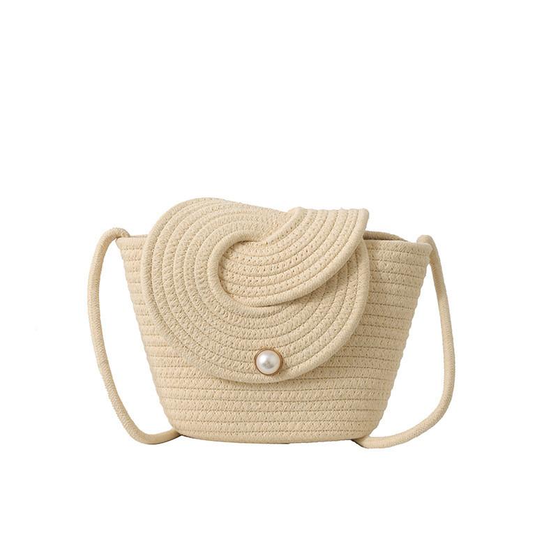 Grass Weaving Solid Color Crossbody Bag With Flap Closure For Beach Vacation Use