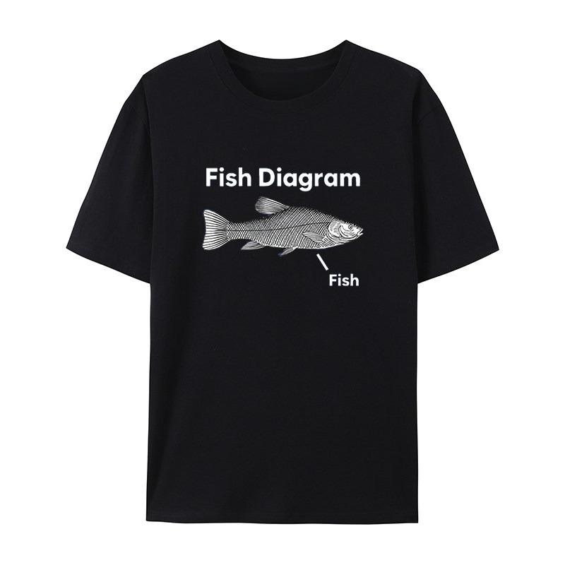 Interesting Fish Image Meme White Casual TShirt Mens and Womens Luxury Brand Top