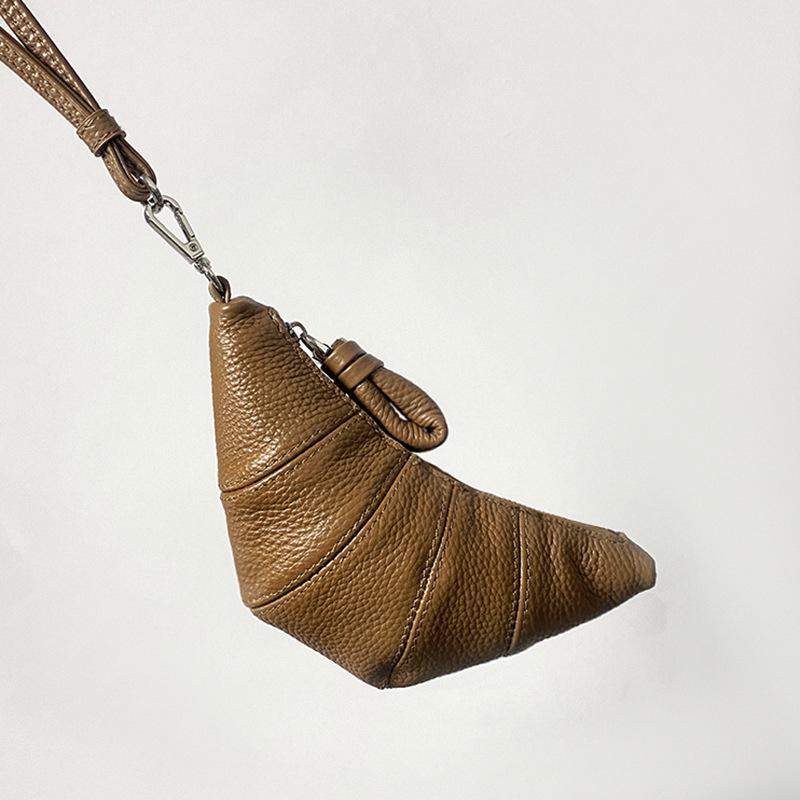 LE Genuine Leather Mini Croissant Headphone & Messenger Bag - Women's Sheep Leather Dumpling & Key Holder.