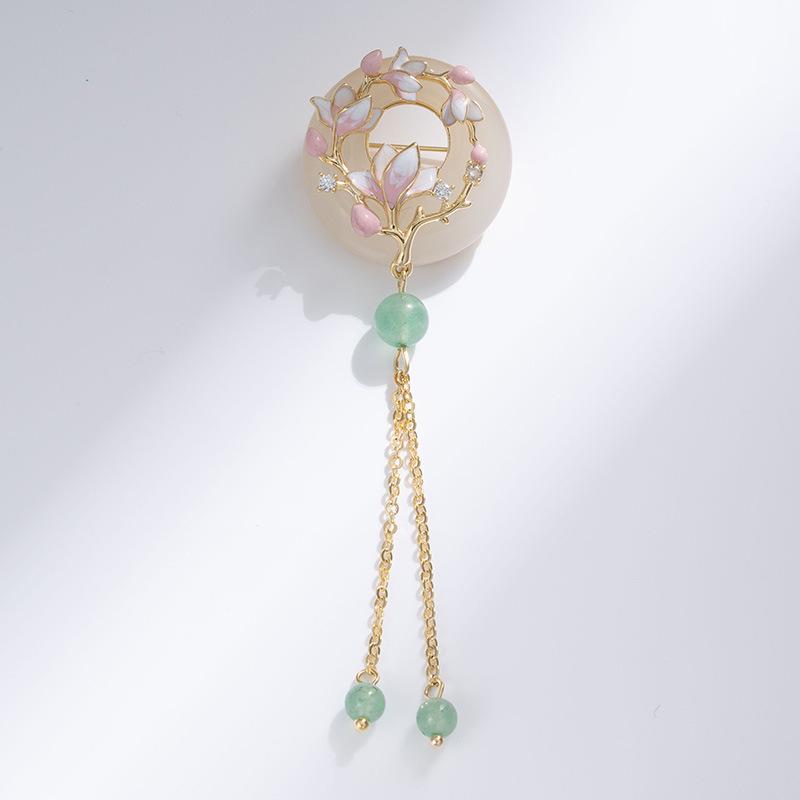 Peach Blossom Tassel Ping An Kou Brooch: Elegant Qipao Accessory