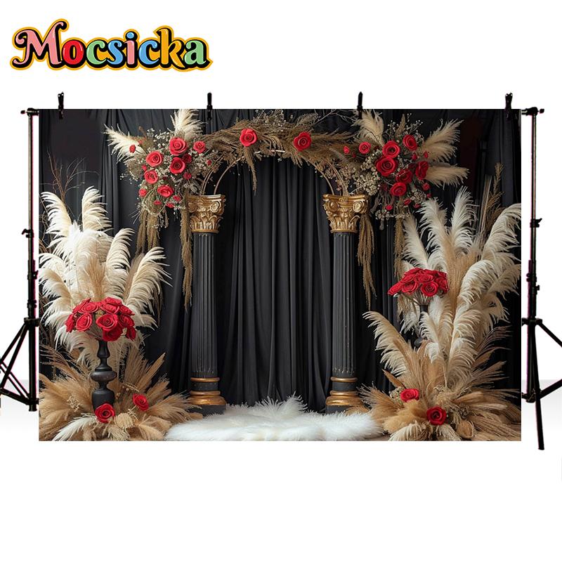 Mocsicka Photography Background Wedding Adult Birthday Portrait Bohemian Vintage Palace Rose Floral Decor Backdrop Photo Studio