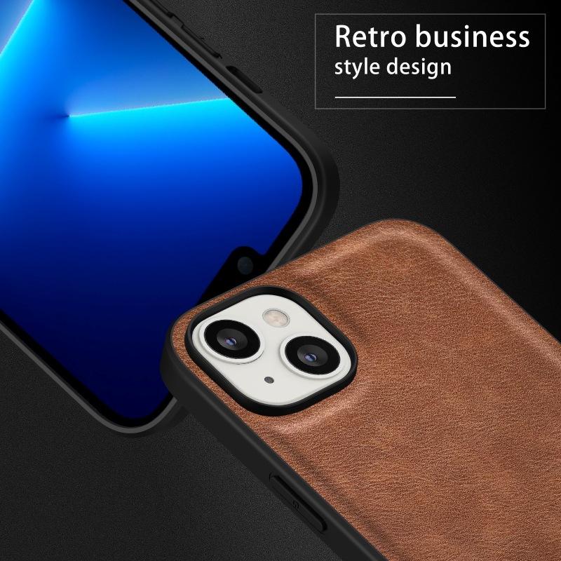 For iPhone 15 Plus PU Leather Coated TPU+PC Cover Retro Anti-scratch Phone Case