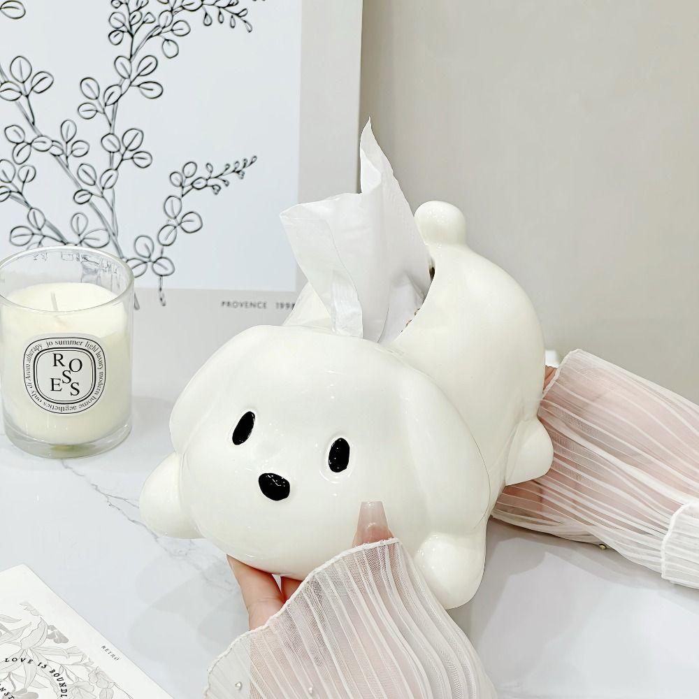 Cute Dog Tissue Box Ceramic Toilet Paper Box Animal Shape Napkin Holder  Bedroom