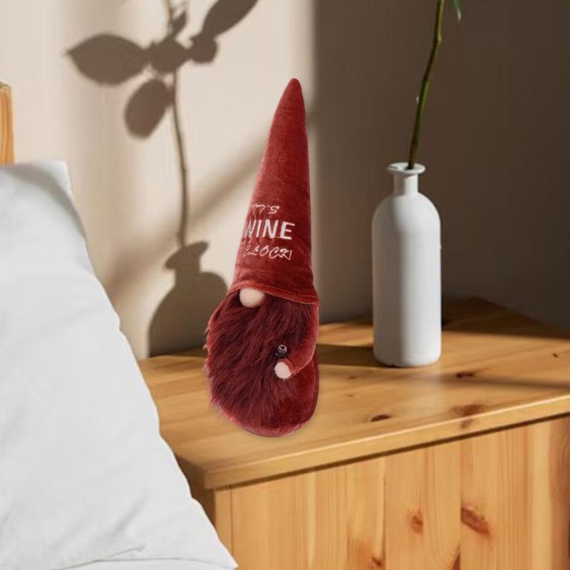 Plush Dwarf Ornament Red Wine Elf Doll Christmas Tiered Tray Decoration for Living Room Bedroom Home Party Decoration