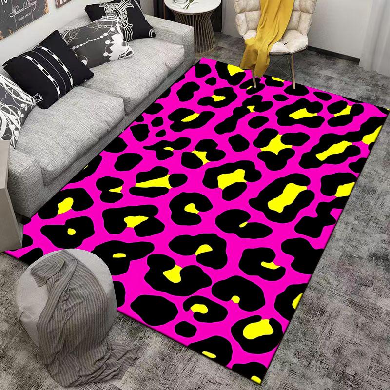 Leopard Print Carpet In Vibrant Pink, Black, and Yellow for Modern Home Decor Suitable for Use As an Anti-slip for Room and Bedroom Sofas