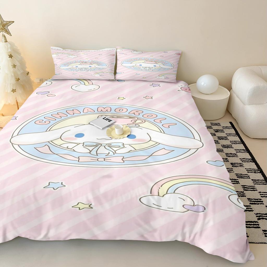 MINISO Modern Print Duvet Cover Set Sanrio Children Grade A Printed Queen Size Home Cinnamoroll Mattress Bedding 3 Piece