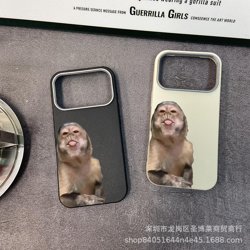 Cute Monkey Suitable for iPhone17promax Mobile Phone Case Apple 16 All-inclusive 15 Anti-drop 13 Leather Pattern Protective Case