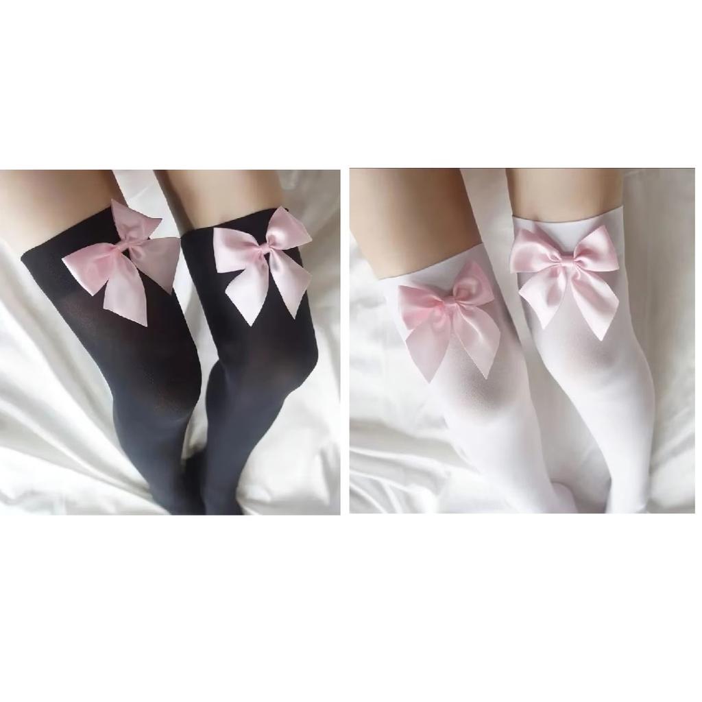 Pink Women Stockings Sexy Lace Bow Long Socks Lolita Knees High SocksThigh High Stockings Sweet Girls Kawaii Stockings Japanese
