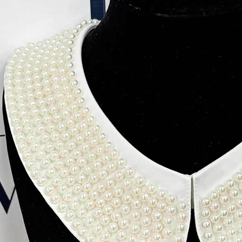 White Beaded Collar Elegant Detachable Sweater Collar Fashionable Women Collar for Event and Daily Wear