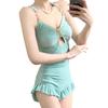 New White Mint Green One-piece Triangular Swimsuit Female Sexy Pure Desire Wind Slim Body Covering Meat and Thin Breasts Hot Spring