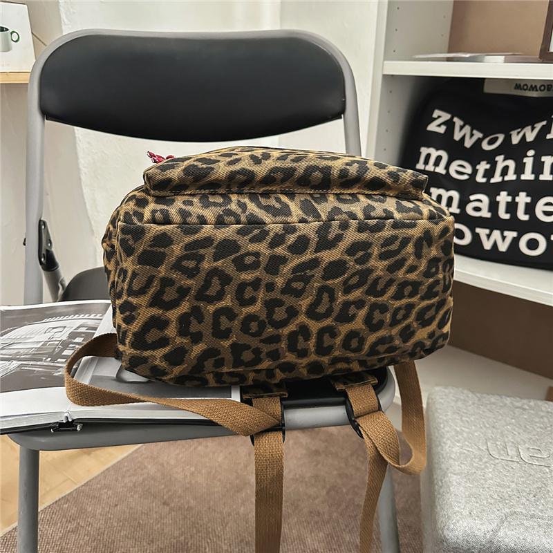 Leopard Print Canvas Fashion Backpack for Women, Casual School Travel Bag with Detachable Shoulder Straps