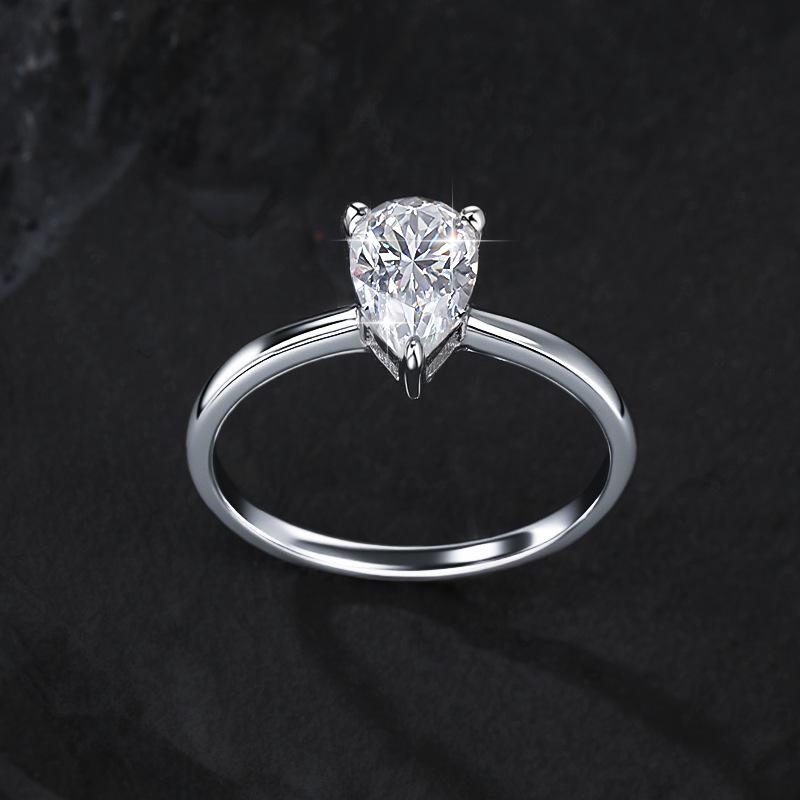 Sterling Silver Moissanite Heart & Teardrop 1 Carat Engagement Ring Gift for Girlfriend