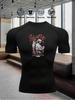 Men's Compression Shirt Quick Dry Navy Blue Gym T-Shirt "HUSTLE" Fallen Angel Print Workout Sportswear