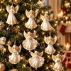 8 pcs Wooden Christmas Tree Ornaments 2D Flat Wings Girl Pendant Xmas Decoration  Holiday Party