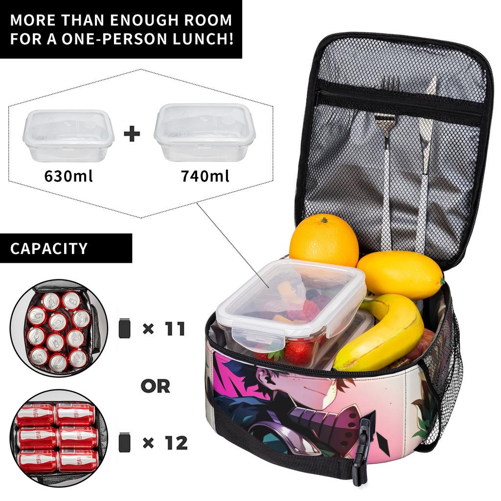 MHA Insulated Lunch Bags High Capacity Anime Reusable Cooler Bag Tote Lunch Box Office Picnic Food Storage Bags