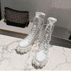 Round Head Versatile Martin Boots Women's 0000 Autumn and Winter New Thick-soled British Side Zipper White Medium Boots Locomotive Short Boots