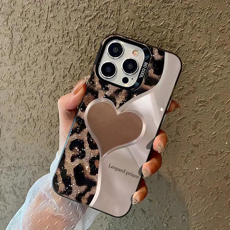 Leopard print heart-shaped design phone case suitable for iPhone 17 16 15 14 13 12 11 Pro/ Max /Plus anti-fall and shockproof