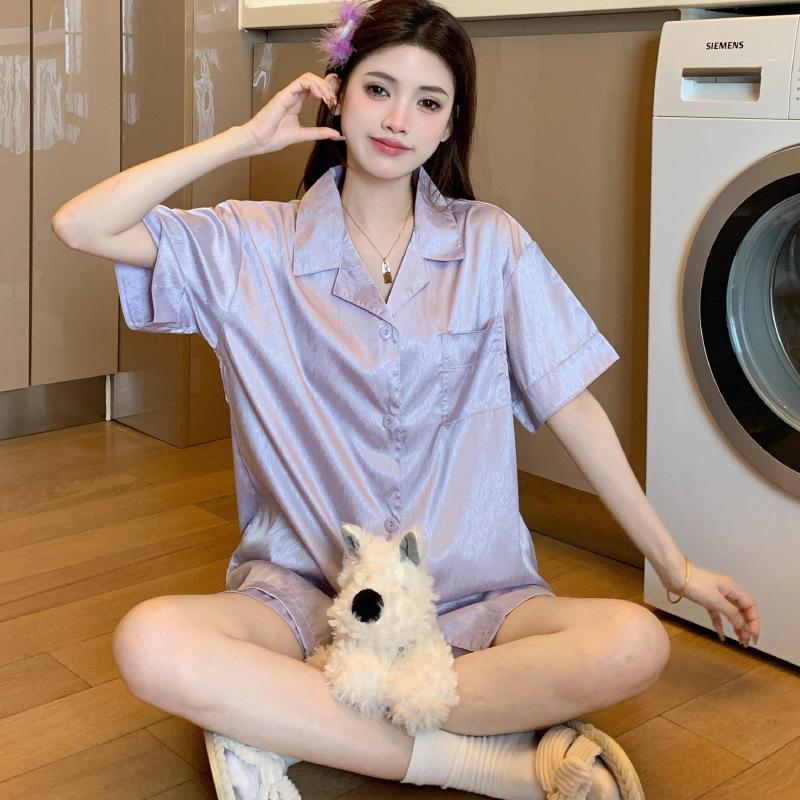 Can Wear Imitation Silk Short-Sleeved Shorts Loungewear Female Student Dormitory Casual And Comfortable Pajamas Set