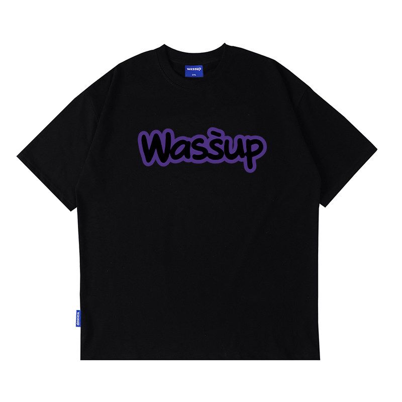 Wassup American-Style Letter Print T-Shirt Short-Sleeved Unisex Summer New Trendy Brand Heavyweight Pure Cotton T-Shirt