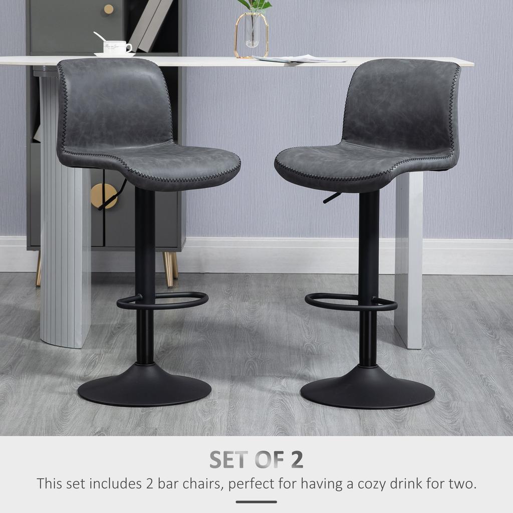 Bar Stools Set Of 2 PU Leather Barstools With Backrest And Footrest For Kitchen Counter Breakfast Bar Dark Grey