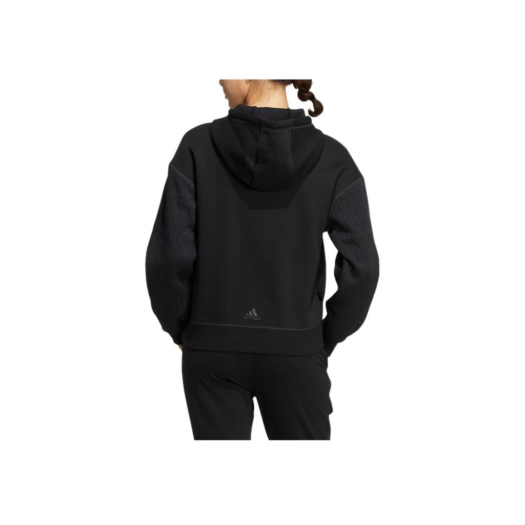 Adidas Logo Print Drawstring Hoodie Long Sleeve Sweatshirt Women Tops Black HM7106