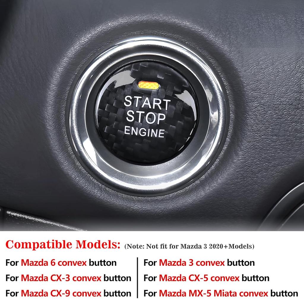 Real Carbon Fiber Push Start Button Cover Fit for Mazda 3 6 CX-5 CX-9 MX-5 Miata, Car Interior Keyless Start Button Decorations Accessories 1 Pack