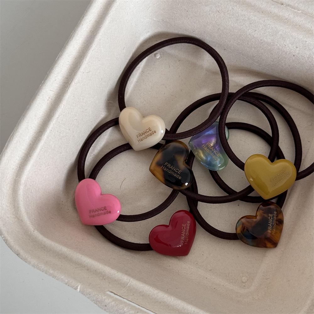 Gold Label Heart-Shaped Acetate Candy Color Hair Tie - High Elasticity, Cute High Ponytail Rubber Band