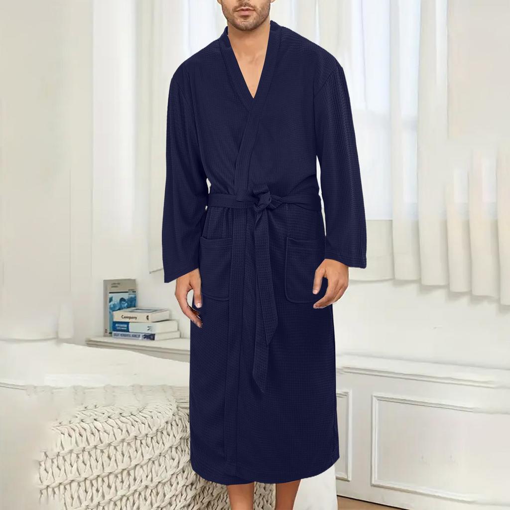 Men's  Weave Bathrobe,robe, Lightweight Nightgown, Long Loungewear, Hotel Leisure Bathrobe