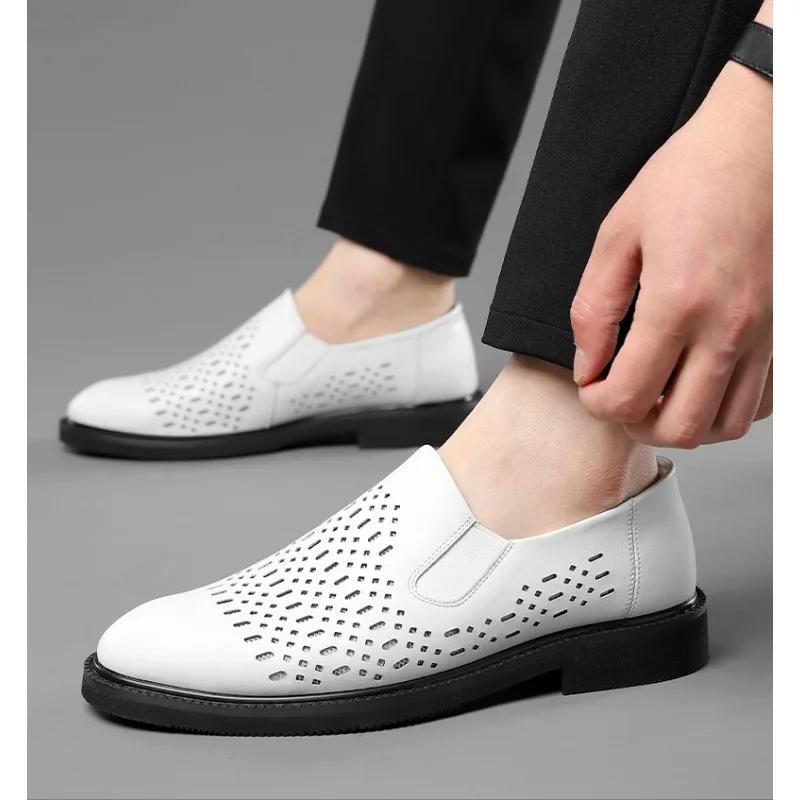 Fashion Designer New Platform Hollow Out Men's Loafers Fashion Leather Soft-soled Male Dress Shoes Casual Man Cow Leather Shoes Man