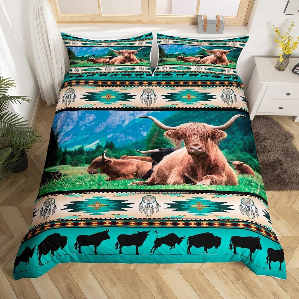 Boho Duvet Cover Southwestern Comforter Cover Ethnic Tribal Arrow Aztec Bed Set Retro Vintage Exotic Bull Cattle Bohemian Decor