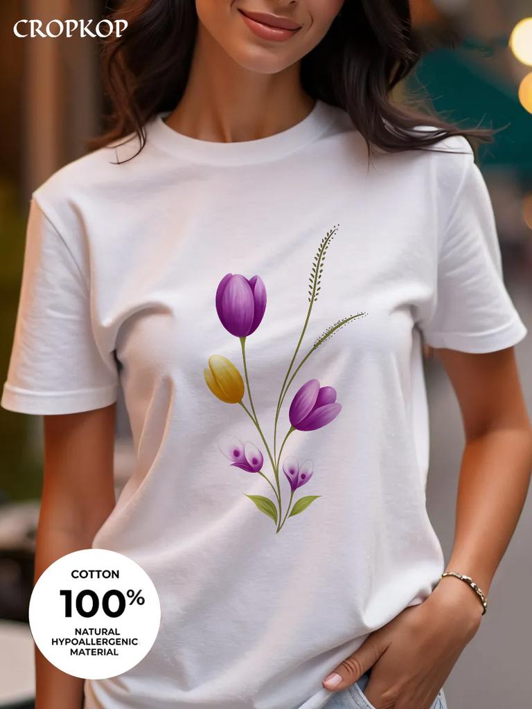 Realistic Flower Print Available In Three Colors 100 Pure Cotton Material Roundneck Shortsleeved Unisexs Tshirt Top