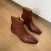Bootie Women's 2025 New Retro Washed Cowhide Small Square Head Thick Heel Western High Heel Boots British Brown Women's Ankle