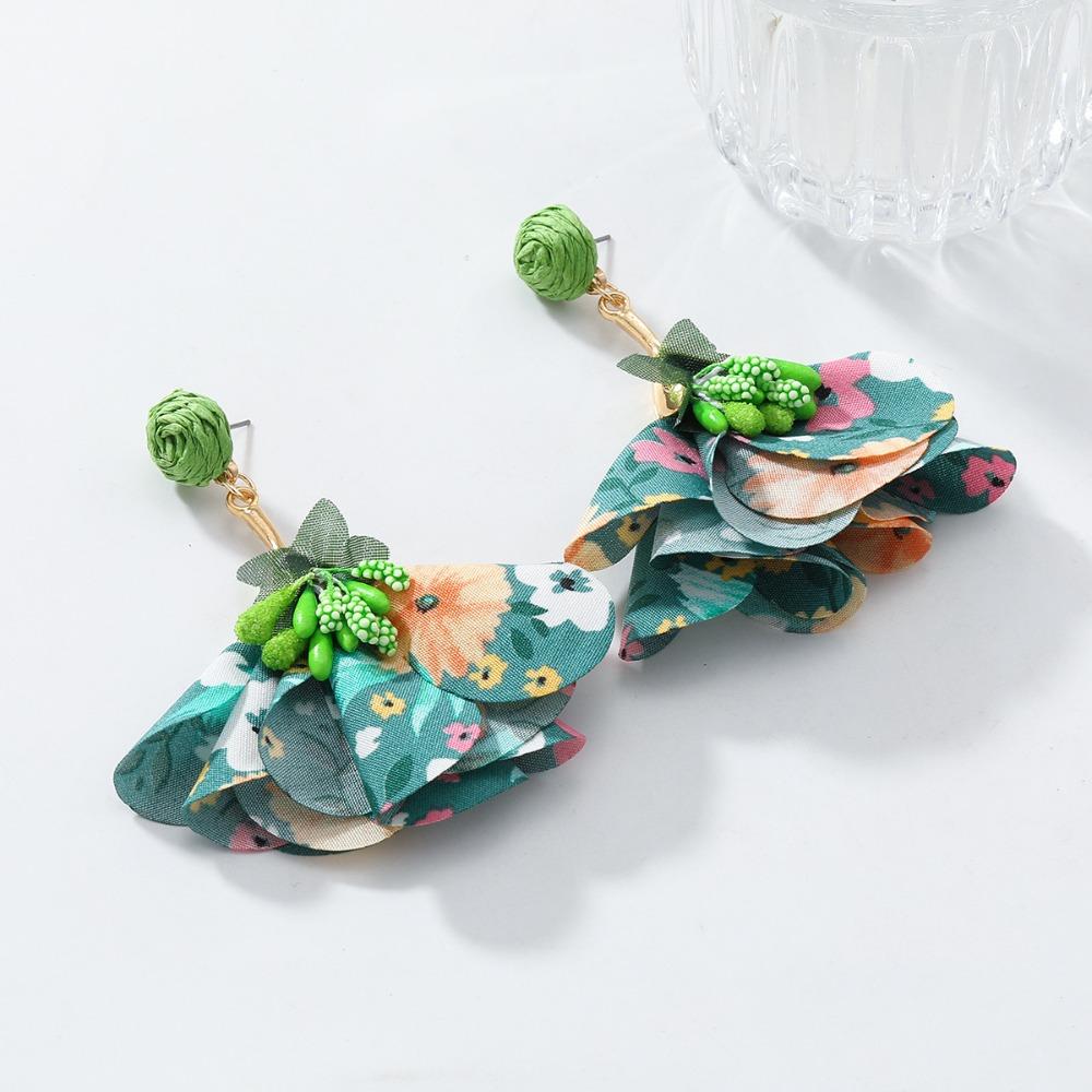 Exaggerated Beach Earrings Tassel Petals Stud Earrings Trendy Flower Dangle Earrings  Vacation