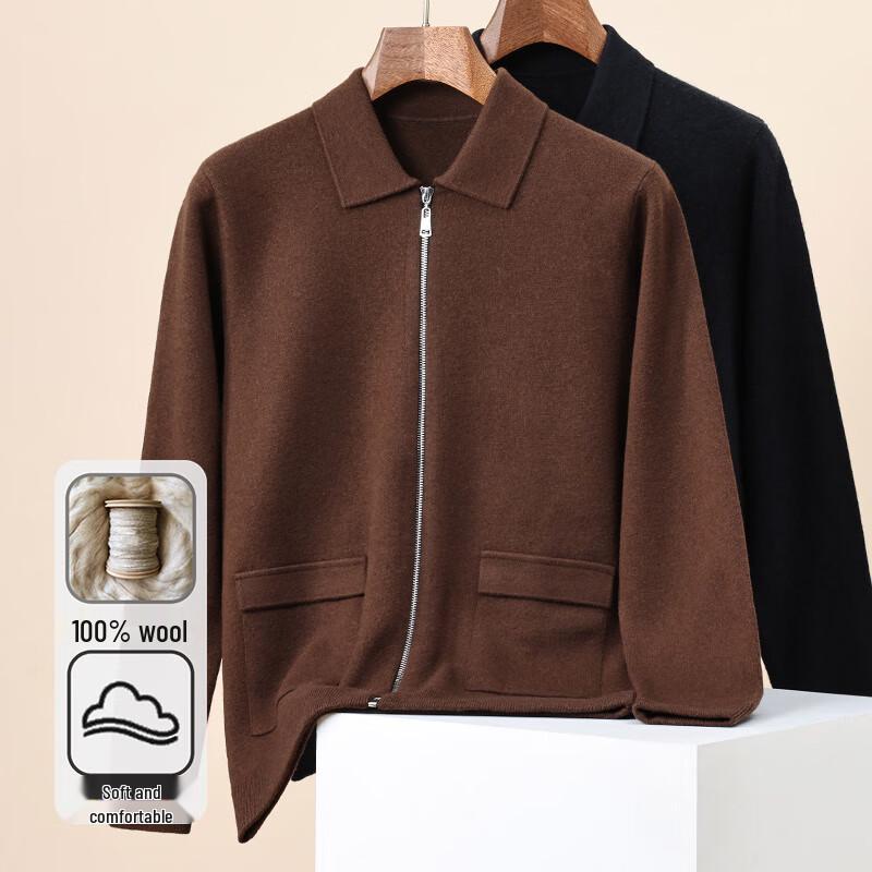 Hengyuanxiang Men's Pure Wool Half-Zip Cardigan