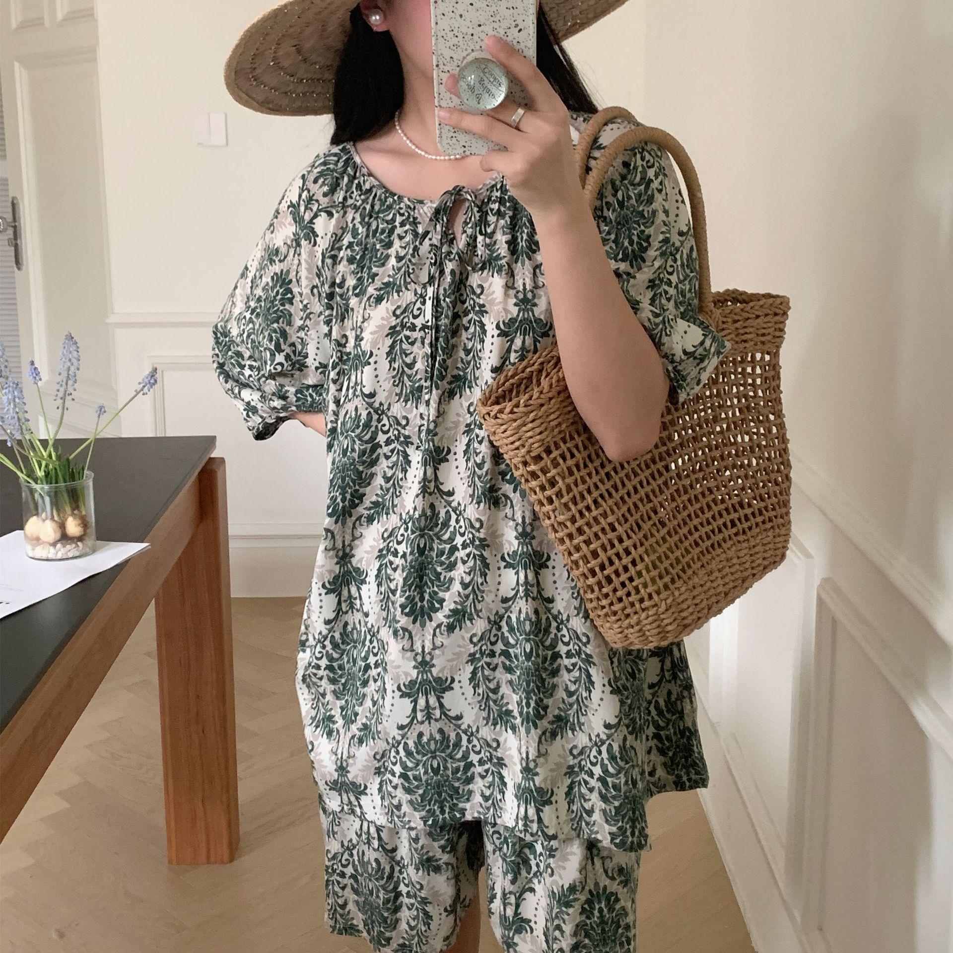 

Cotton And Silk Pajamas Set Women S Summer Korean Version Short-Sleeved Sweet And High-End Loungewear F (suitable for 80-75kg)