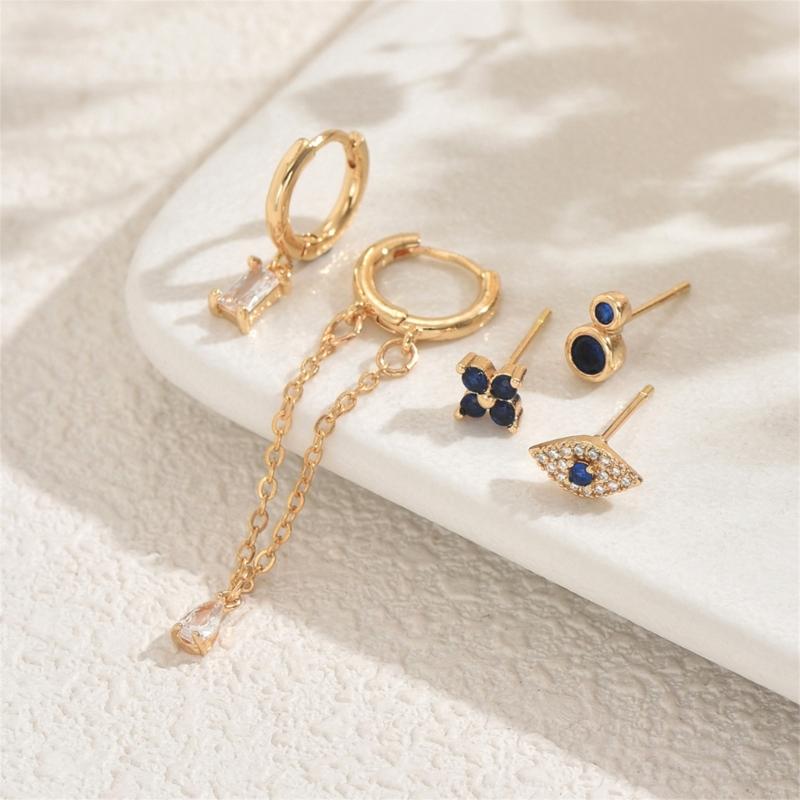 5Pcs Modern Geometric Ear Jewelry Glittering Synthetic Stones Comfort Fit Skin-Friendly Designs for Women