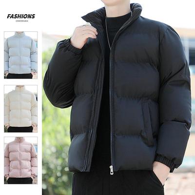 Men's Korean Style Stand Collar Winter Cotton Jacket, Loose Fit, Plus Size, Thickened, Hong Kong Style Outerwear.